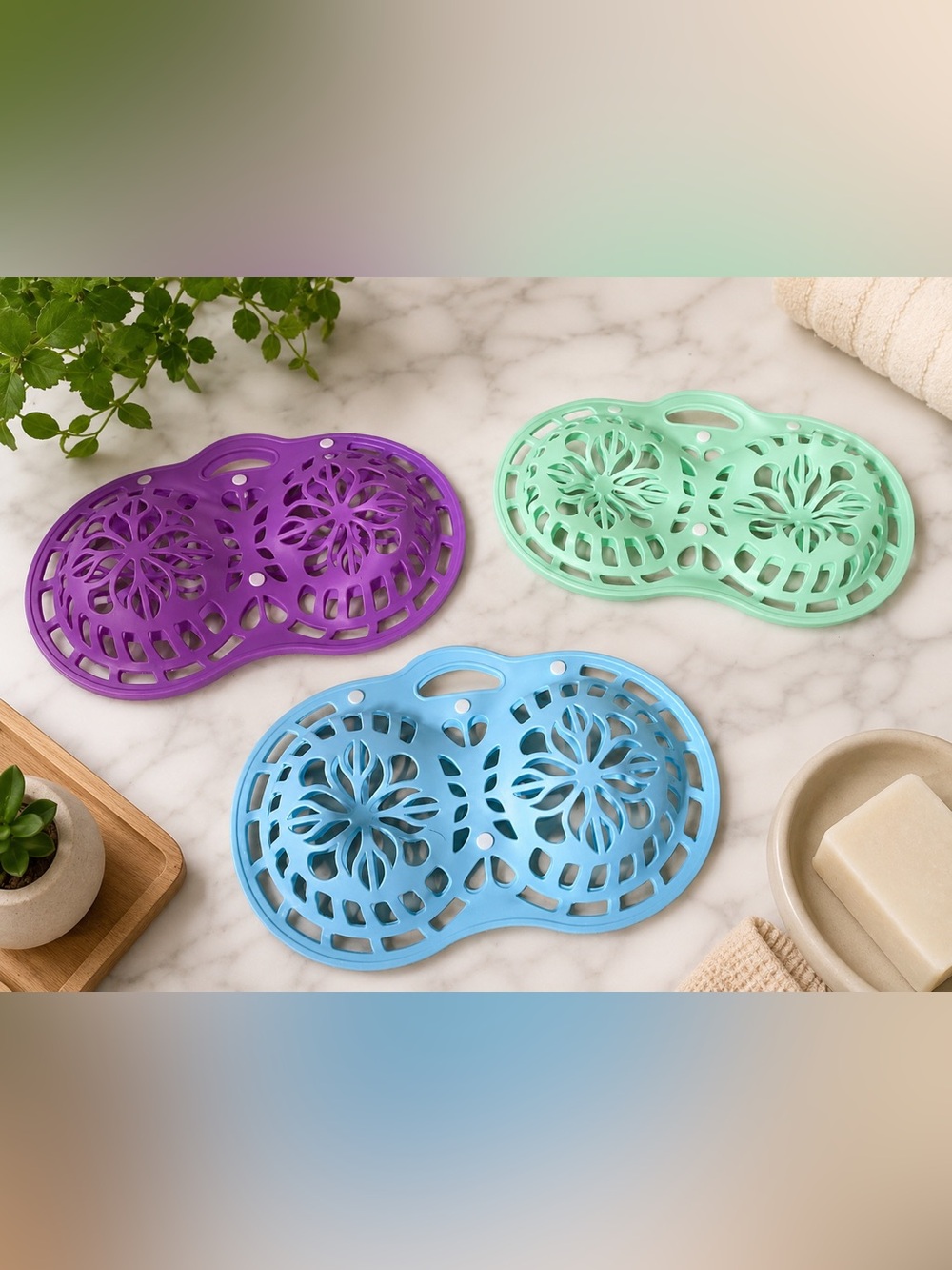 Multi-Pack Floral Bra Washing Protectors in Purple, Mint & Sky Blue